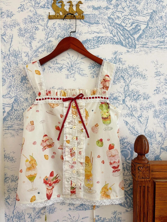 Print Fruit Top Cami Summer Cream Parfait