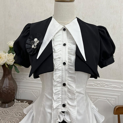 Cropped Sleeves Top Puff Black