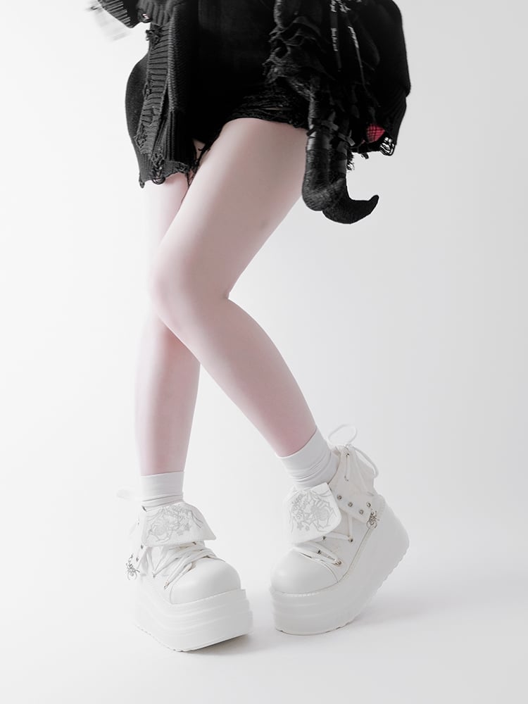 White Punk Spider Platform Sneakers