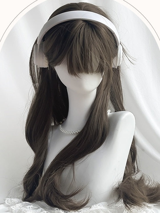 Brown Long Wavy Synthetic Wig With Bangs