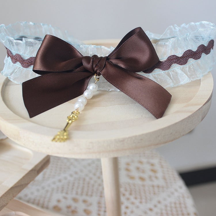 Verziert Perlen Löffel Bowknot Anhänger Choker GrünBraun Und
