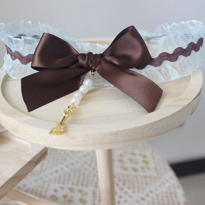 Verziert Perlen Löffel Bowknot Anhänger Choker GrünBraun Und