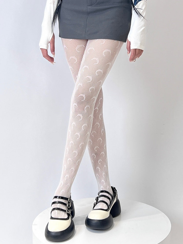Weiß/schwarze Strumpfhose mit Bittersüßem Mondmuster