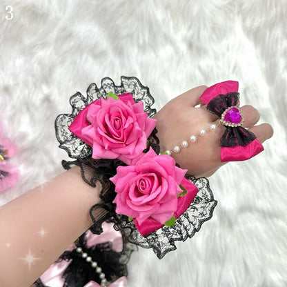 Rhinestone 4 Design With Heart Lace Bowknot Floral Options Trim Ring Decorated Bracelet