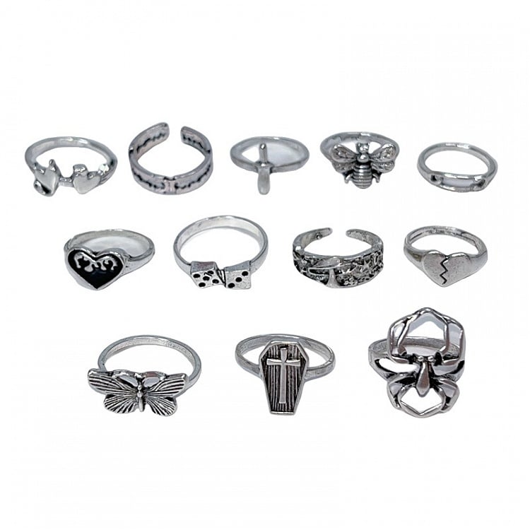 Spider Coffin Butterfly Gothic Rings Set