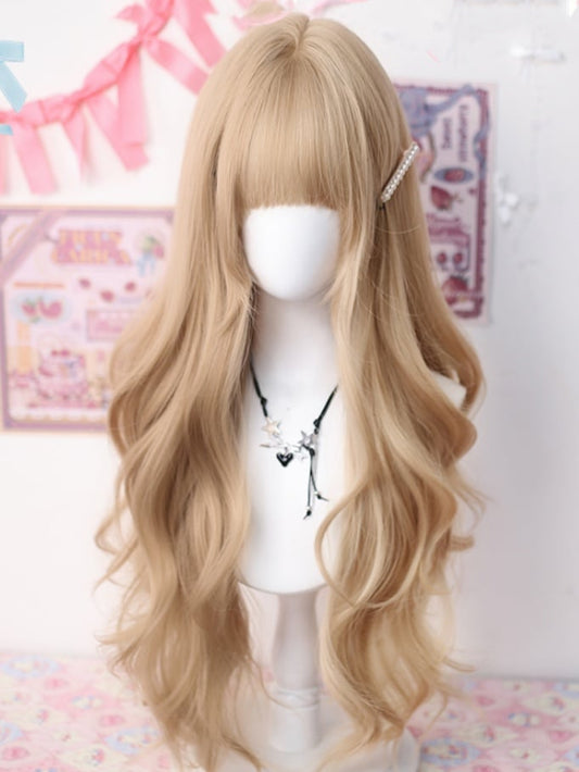 Blonde Under Bust Length 65-70CM Wavy Wig with Bangs