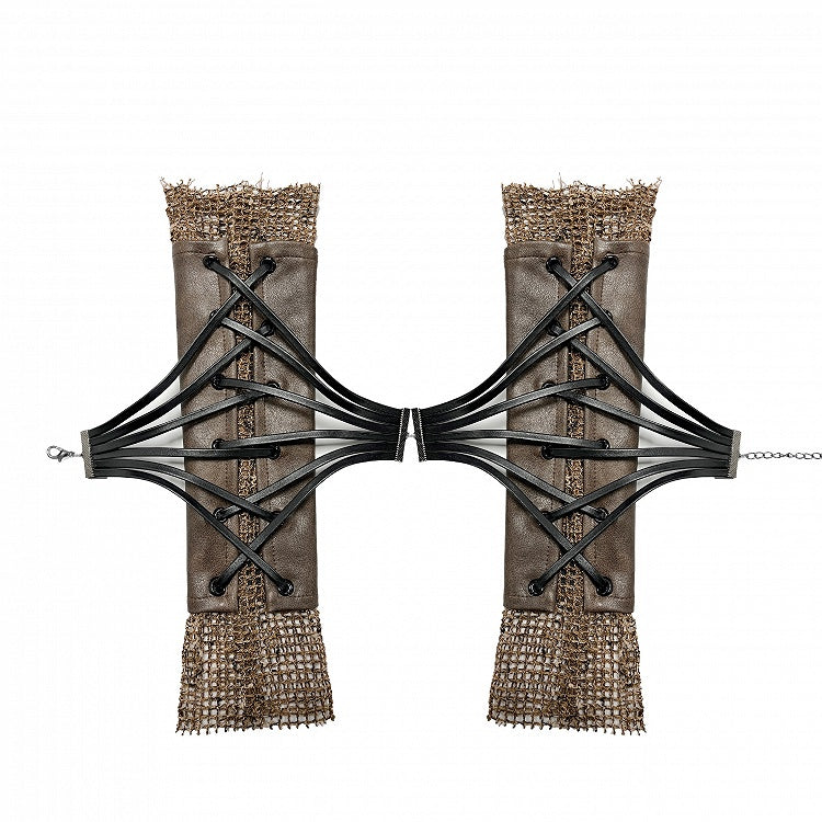 Wasteland Punk Lace-up Detail Brown Sleeves