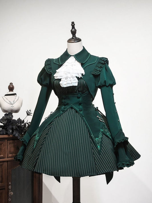 Ensemble complet robe lolita à rayures vertes Serpentard + gilet + haut court