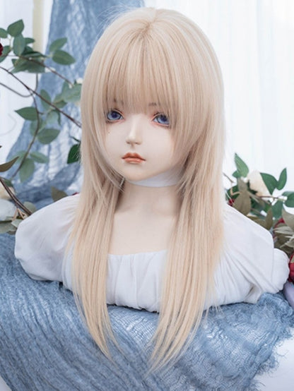Light Blonde Long Straight Synthetic Wig With Bangs