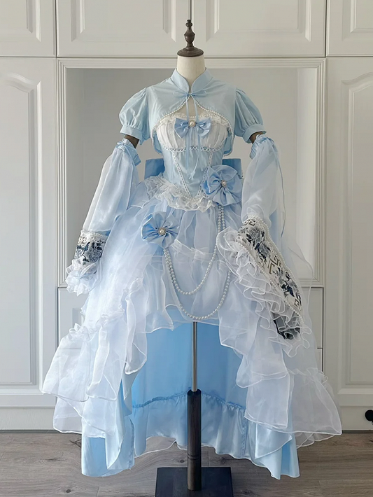 Full Lolita Top Skirt Plus Available Sizes High-low Blue Set Waist Princess Boned +
