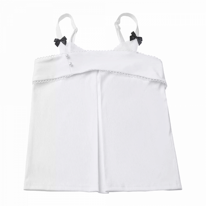 Style Knit Cami Top White Bowknot Details Cheongsam