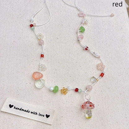 Y2K Blue/Red/Purple Cute Necklace Mushroom Beaded