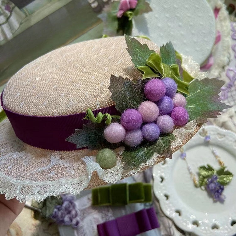 Trim Grapes Brown/White Mini Bowknot Decorated Lace Hat Details