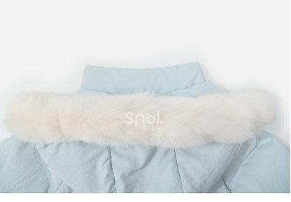 Blue Cute Lamb Applique Bowknot Details Hooded Down Coat Short Version