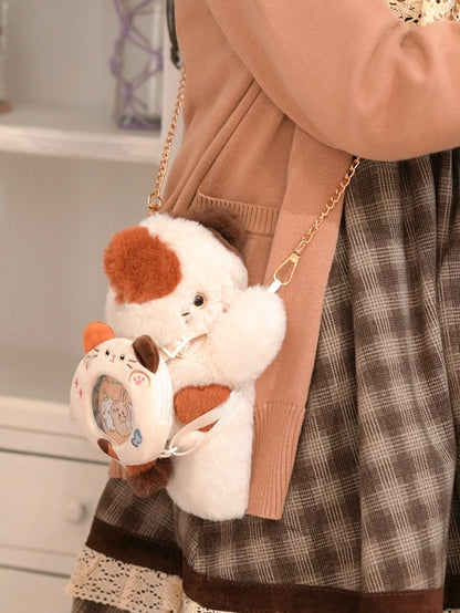 Small/Middle/Large Backpack/Crossbody Options Bag Cute 3 Keychian Heart Size White Kitty + Plush