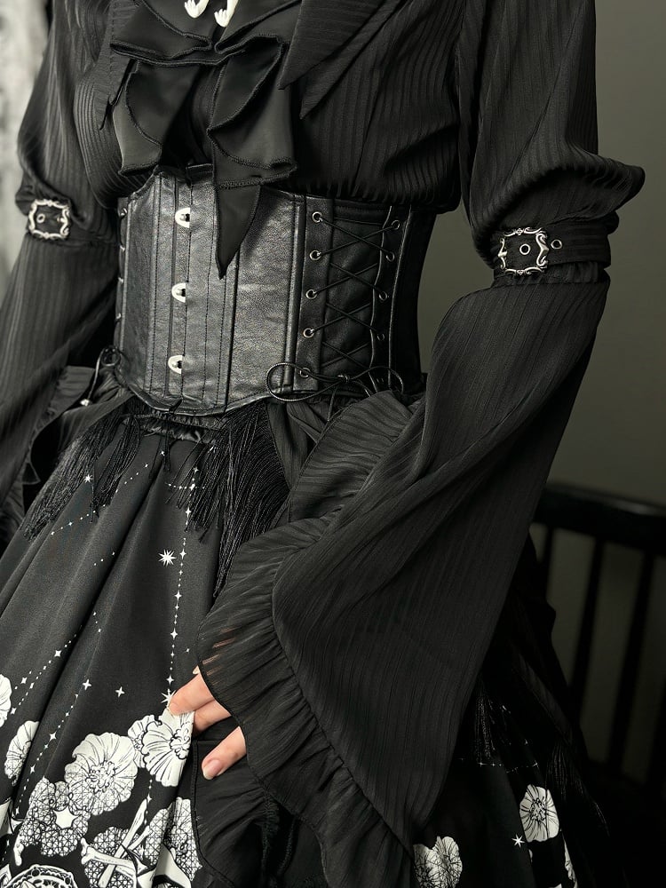 Belt Leather PU Boned Black Corset