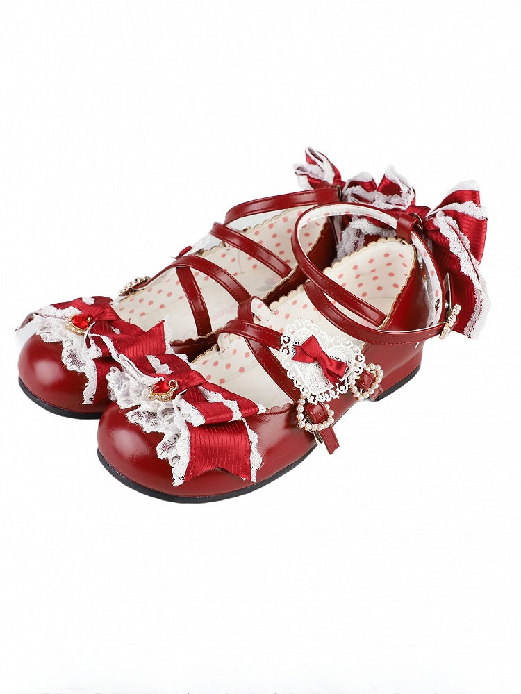 Süße Riemen Kreuzschnalle Rot 2CM/5CM Block Lolita Details Design Schuhe Herz Heels Bowknot