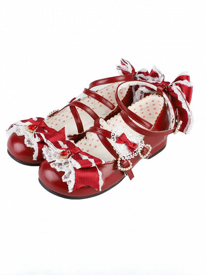 Süße Riemen Kreuzschnalle Rot 2CM/5CM Block Lolita Details Design Schuhe Herz Heels Bowknot