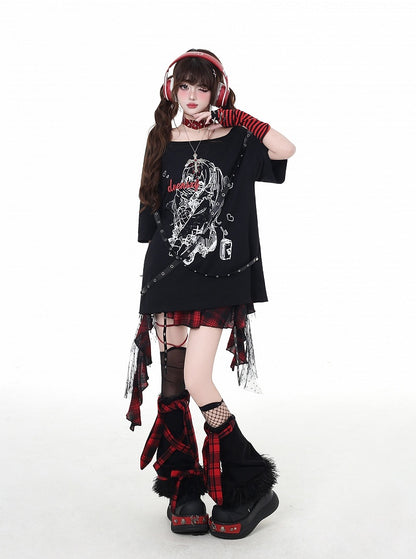 Bittersweet Criss-Cross Straps Design T-Shirt Rock Girl Print Black