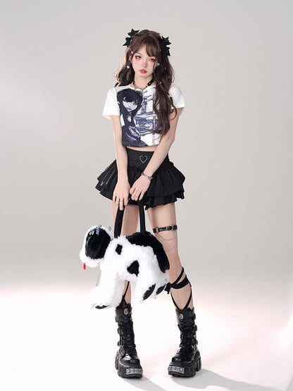 Tiered Mini Skirt Black A-Line Glamorous