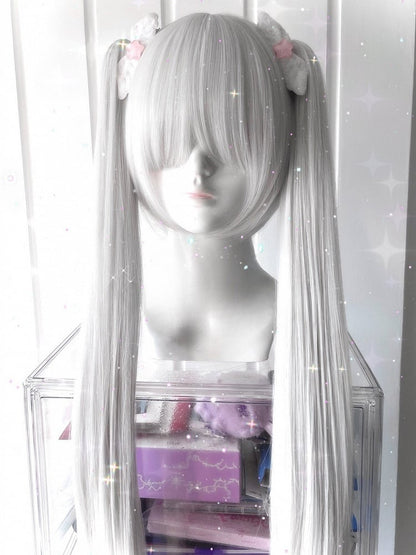 Ponytail Claw Clips Length Double Wig Bangs With 70CM Full Short 30CM Straight + White