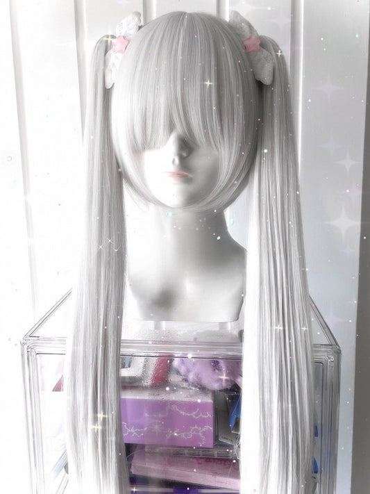 Ponytail Claw Clips Length Double Wig Bangs With 70CM Full Short 30CM Straight + White