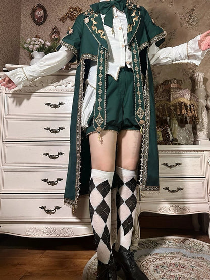 Slytherin Green Ouji Lolita Outfit White Shirt + Snake Charms Strappy Robe Coat + Bloomer Shorts