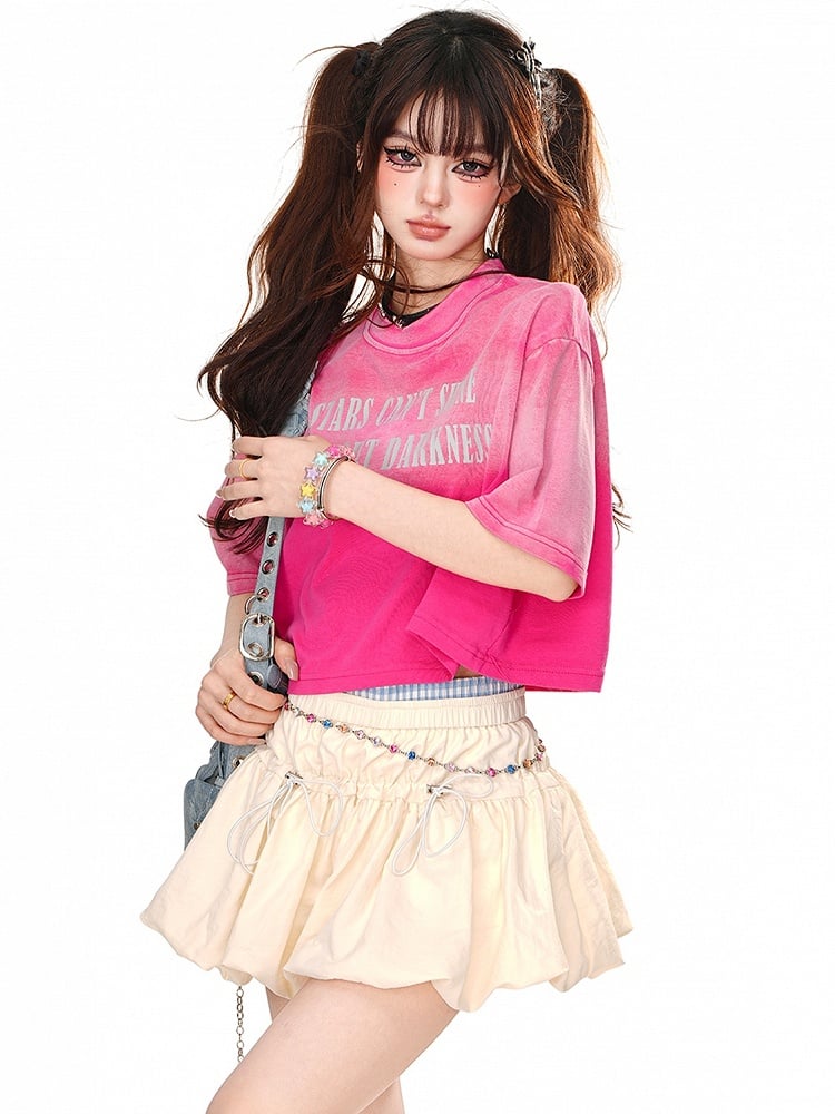Apricot Drawstring Design Bubble Skirt