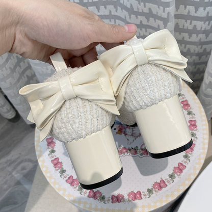 Apricot Bowknot Round Toe 5.5CM Block Heel Lolita Mary Janes