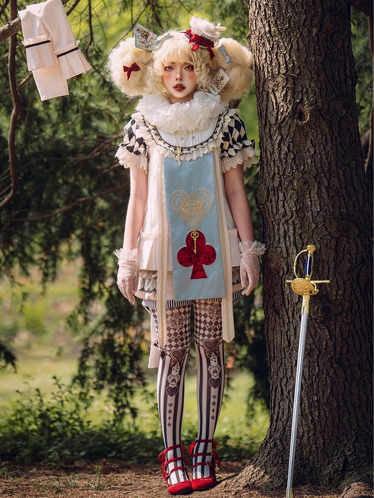 Train Ouji Fashion + Poker Shorts+ in Vibes Light Wonderland Card Outfit-Shirt Collar Detachable Theme Alice Blue