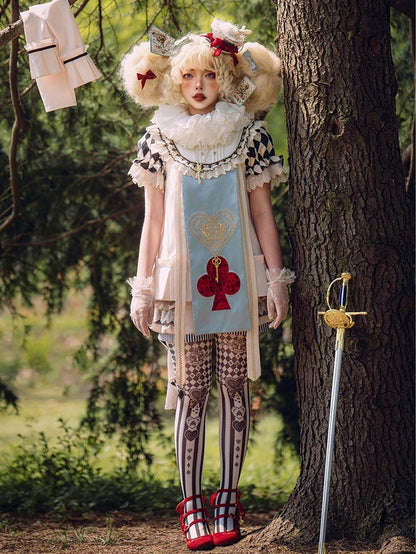 Train Ouji Fashion + Poker Shorts+ in Vibes Light Wonderland Card Outfit-Shirt Collar Detachable Theme Alice Blue