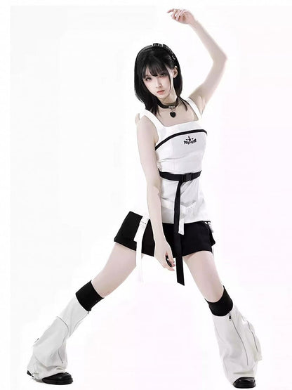 Snap Details Techwear Skirt Black Wasteland Punk