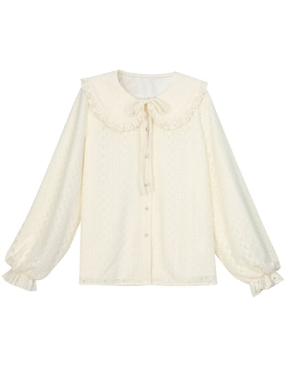 Apricot Peter Pan Collar Balloon Sleeves Lace Blouse