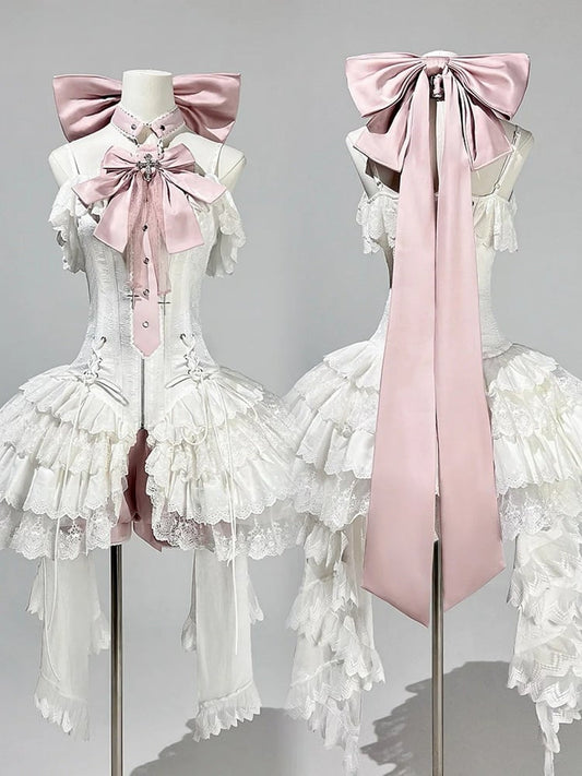 Straps Spaghetti JSK Lolita Pink Balletcore White Corset + Dress