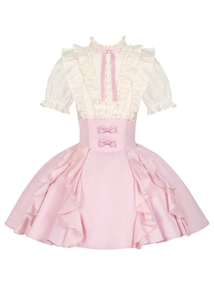 and Fake Blouse Boned Pieces Design Apricot Pink Skirt Lolita Waist Dress Two