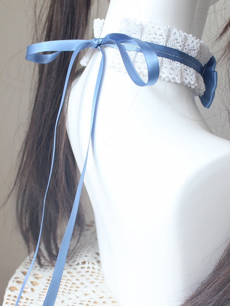 Bowknot Ruffled Blue Choker Dusty
