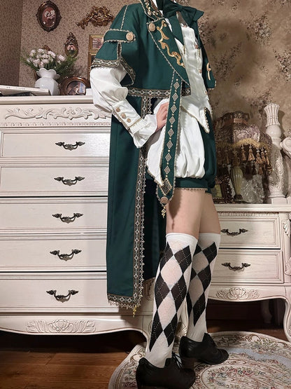 Slytherin Green Ouji Lolita Outfit White Shirt + Snake Charms Strappy Robe Coat + Bloomer Shorts