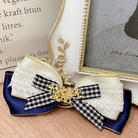White Princess Hairclip Vibes Bowknot BlueWhite Letter Decorated Snow