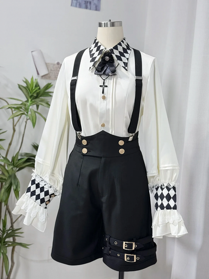 with Straight-leg Straps Lolita Ouji Shoulder Black Shorts