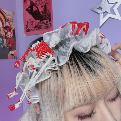 White/Black Halloween Skeleton Lace Trim KC