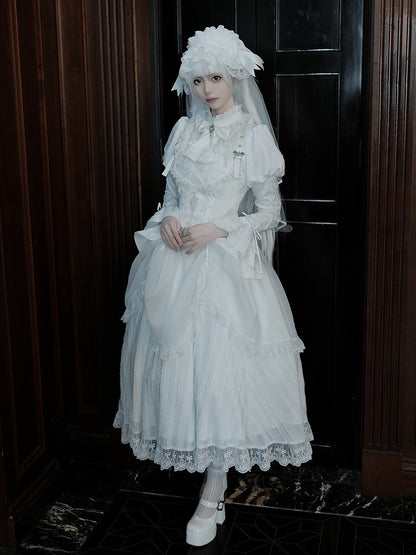 Lolita Drawstring Sleeves Ruffle Gothic Juliette Overlay Dress White Neckline with