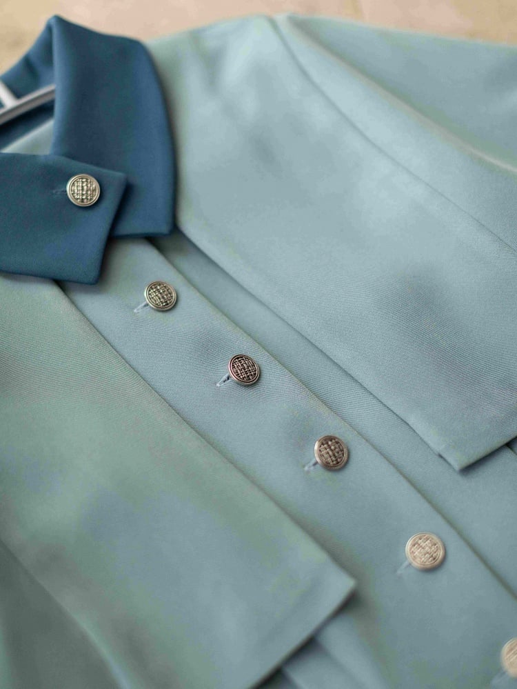 Beauxbatons Uniform Inspired Dusty Blue Elegant Vintage Front Button Placket One Piece with Detachable Cape