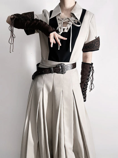- Ärmelloses Steampunk-Hemd mit kurzen Ärmeln Ouji + Lolita-Set, dreiteilig