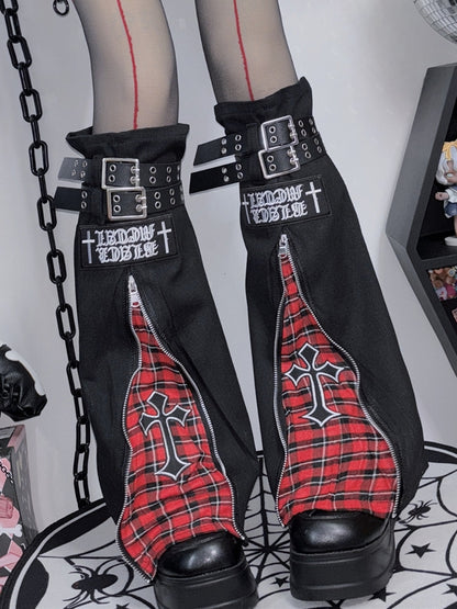 Punk Beinwärmer Y2K Kreuz Applikation