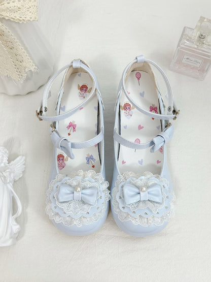 Buckles Lace Baby Bow Round Heart Toe Top at Blue Lolita Trim