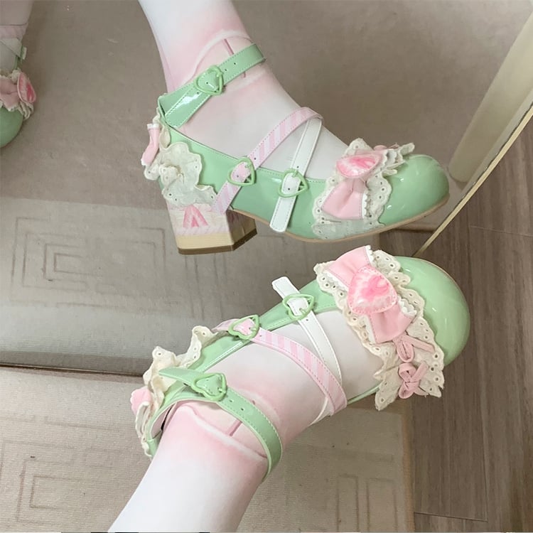 Green Strawberry Mary Sweet Jane Matcha Lolita Shoes Cake