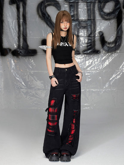 Black Print Design Double Shoulder Straps Sleeveless Top