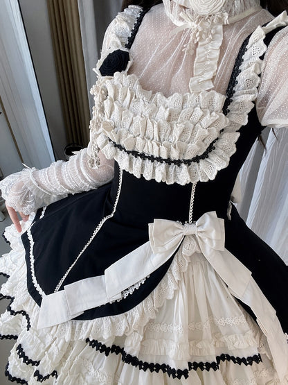 Jumper Beige Lolita Black Fit and Skirt Elegant Tiered Slim Waist