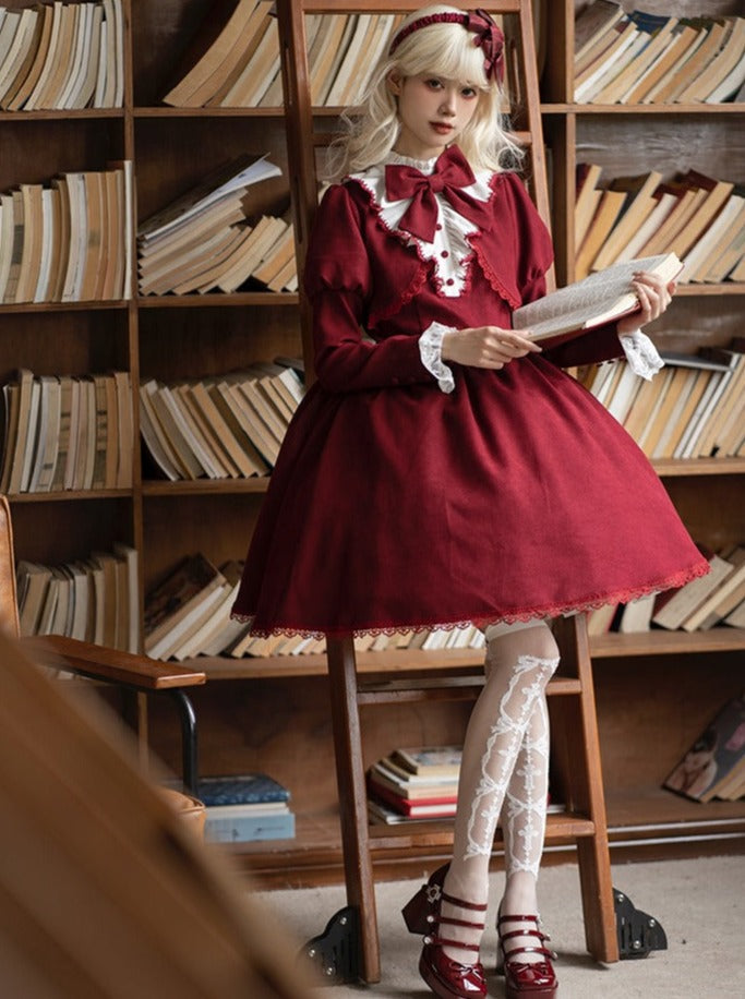 faux ribbon college Gothic two-piece + dress Lolita