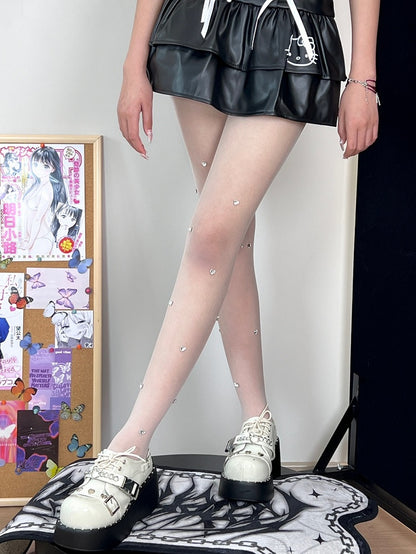 Herz Strass Strumpfhose Verziert Weiß